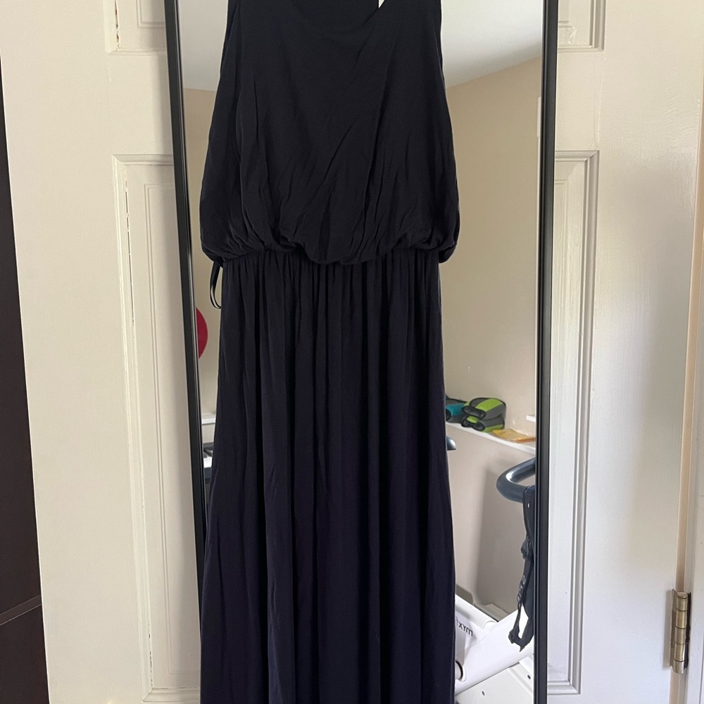 Lush Blue Long Sleeve Halter Gown for Wedding Guest